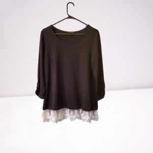 New Directions Black and Lace Trimmed Top